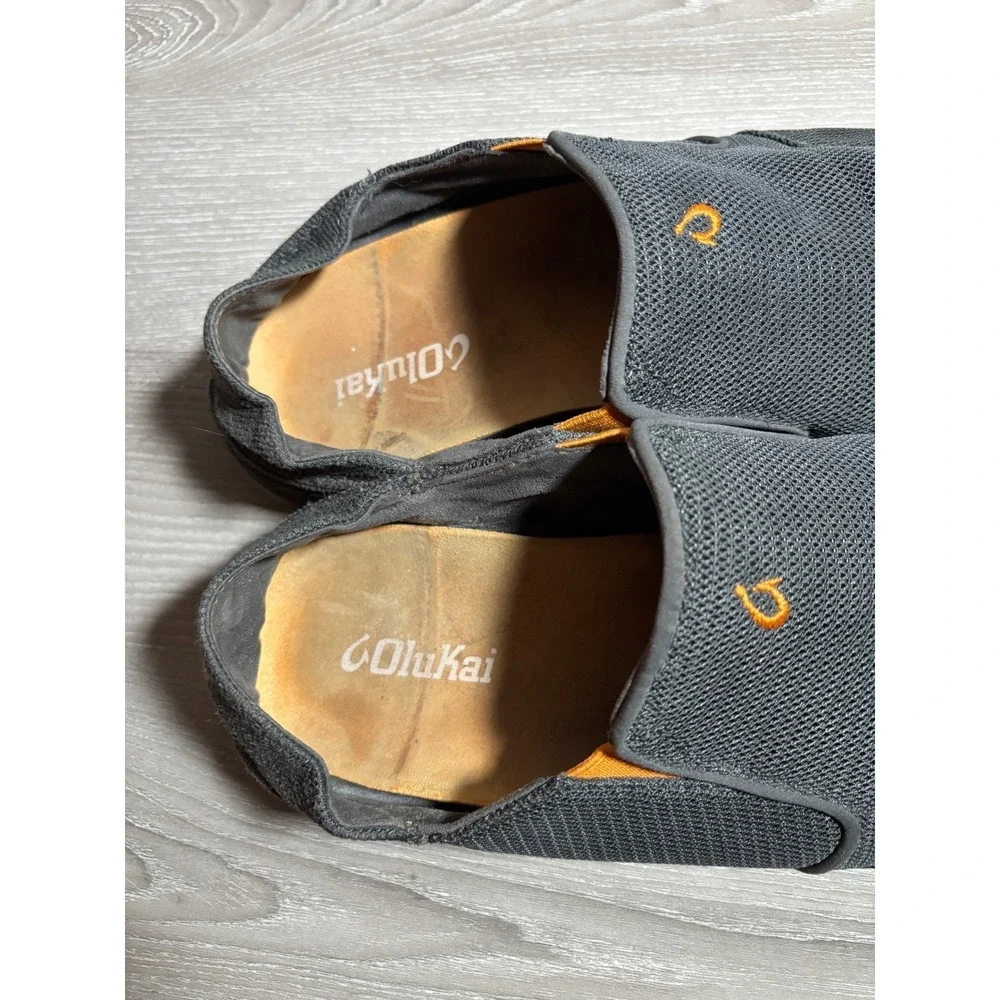 OluKai‎ Nohea Mesh Mens 9.5 Grey Orange Slip On Loafers Drop-In Heel comfort